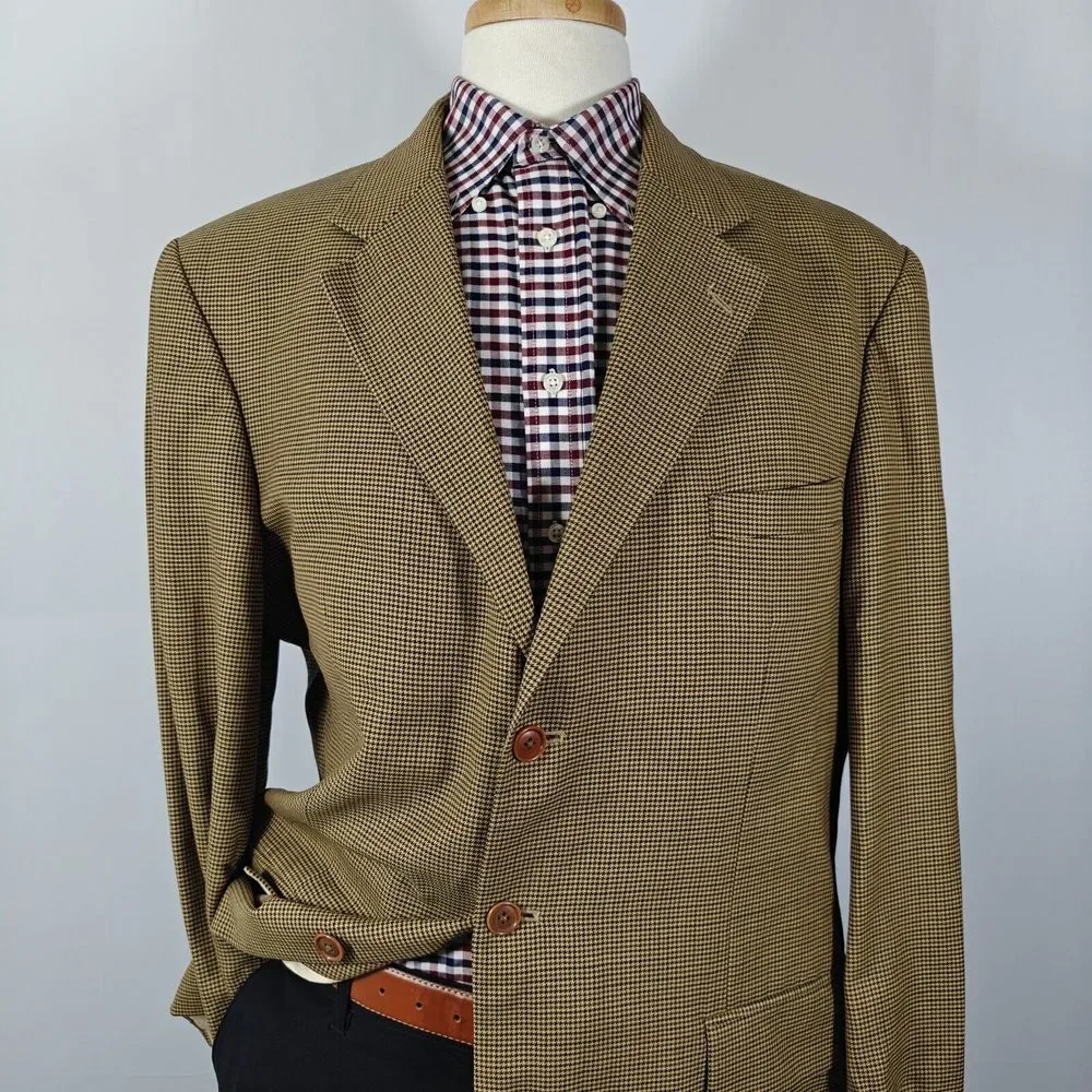 Nautica Men's Sport Coat Blazer‎ Three Button Brown Black Olive Houndstooth 44L